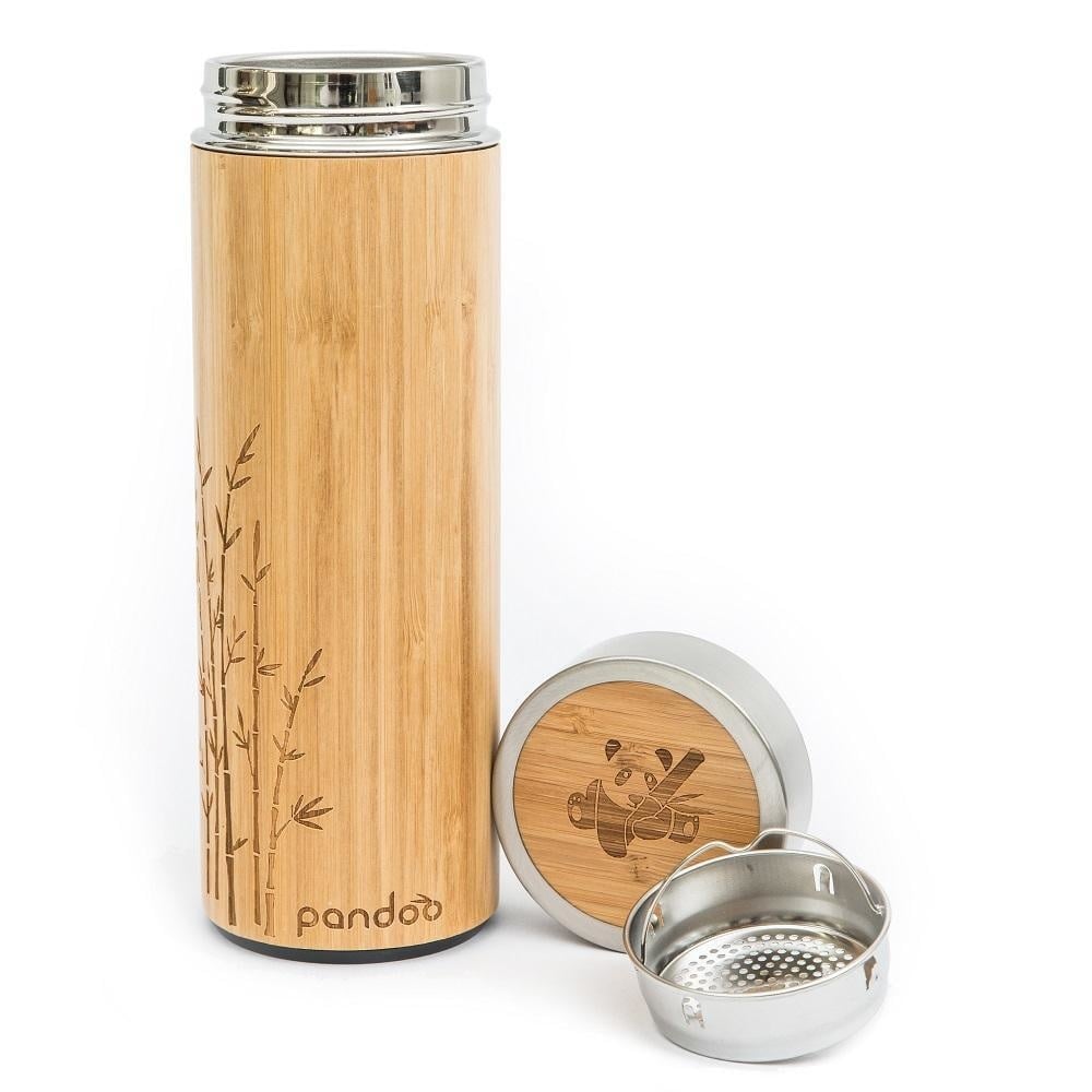 [POBTF02] Pandoo bamboe thermosfles met theezeef 480 ml geïsoleerd