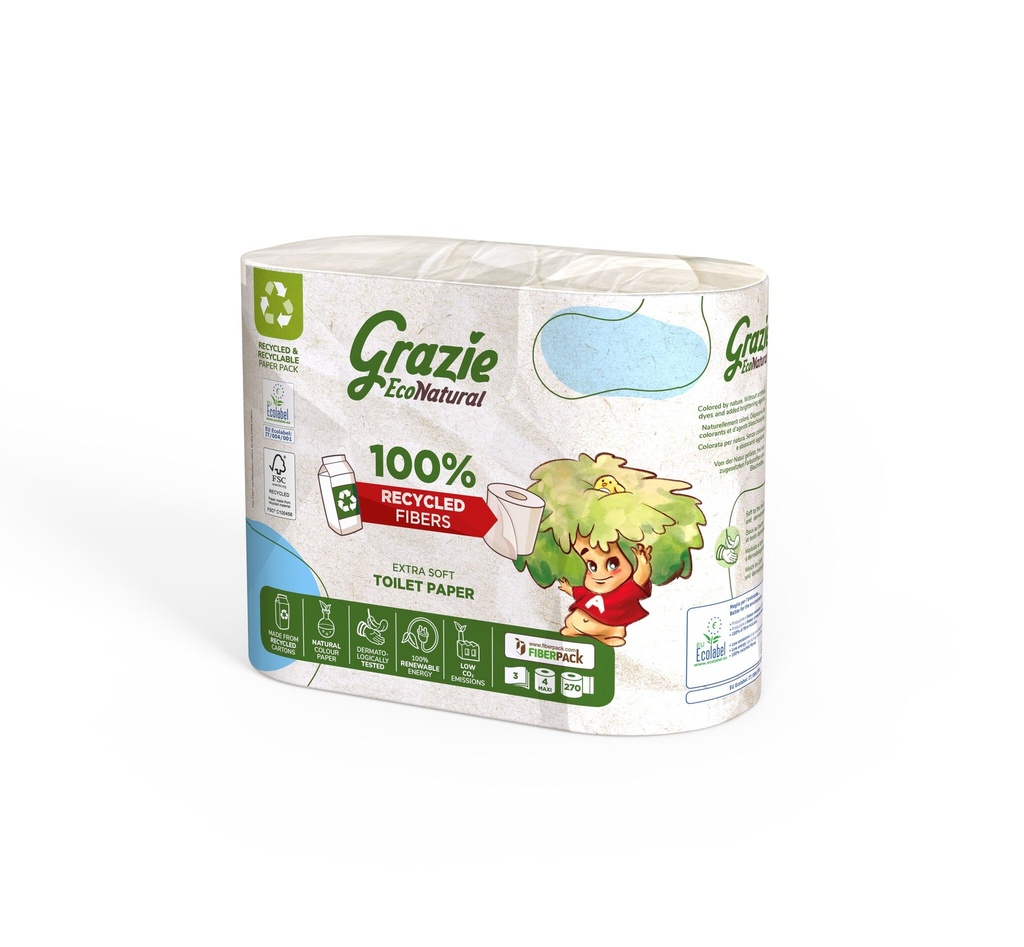 Grazie Natural toiletpapier 4 rollen 3 laags