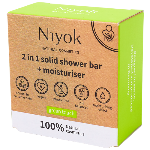 Niyok Solid shower bar + moisturiser Green touch, 80g