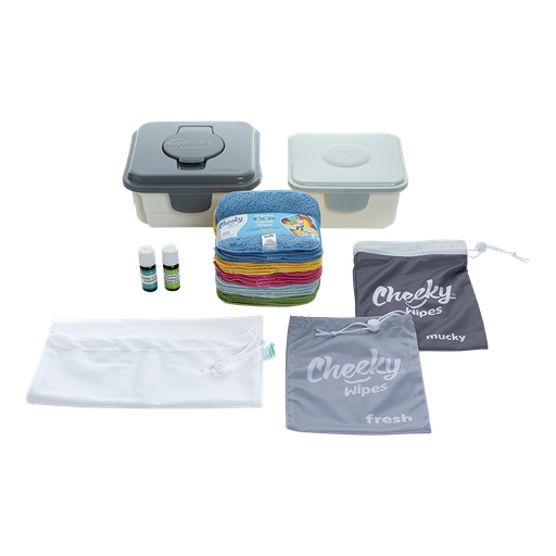 [CWPKBWSGLC] Cheeky Wipes Premium all-in-one kit 25 doekjes bamboe wit dozen zilver en grijs olie lavendel/kamille